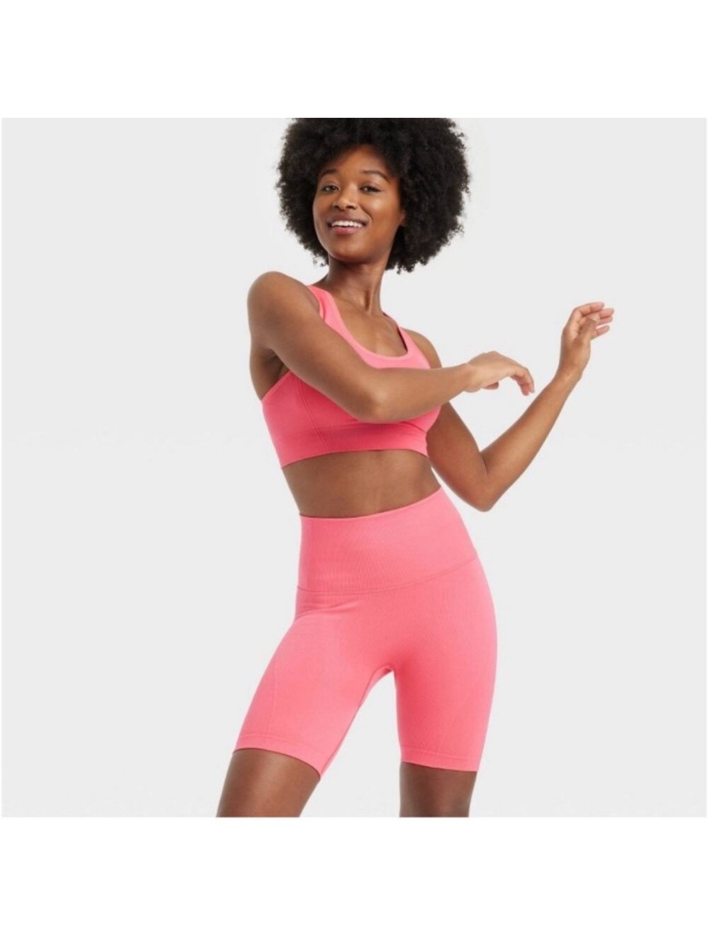 All in Motion High Rise Seamless Rib Bike Shorts 6" Pink Women's Size Small